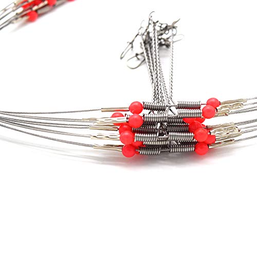 10Pcs Wire Trace Leader Rig Stainless Steel 2 Arm Fishing Rigs Tackle Lure Swivel Snaps Beads High-Strength Fishing Wire