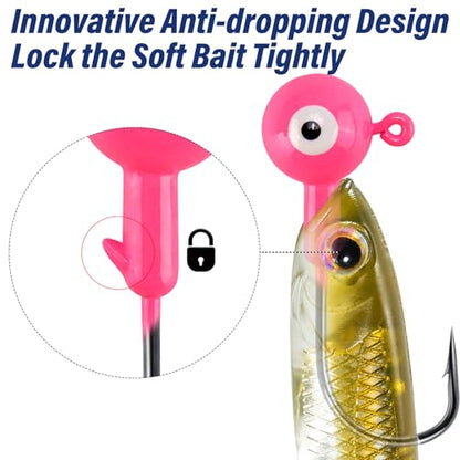 Alwonder 10-Pack Round Fishing Jig Heads, Bass Ball Jigs Hooks 3D Eyes High Carbon Steel 1/8-1/2OZ Pompano Jig Head Saltwater Freshwater Jigs Heads for Fishing Pompano Bass Trout Walleye Striper - color: Pink, size: 1/2oz