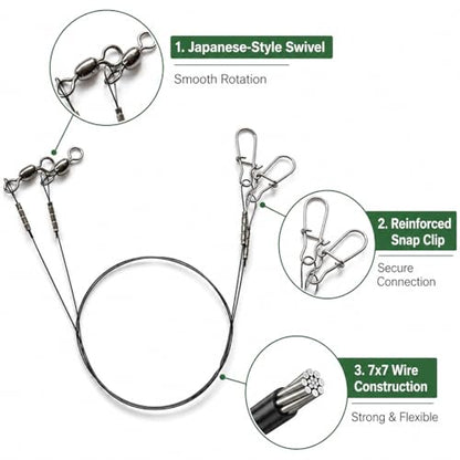 Premium Fishing Lure Steel Leader Wire – Strong Anti-Bite Stainless Steel Fishing Line for Bass, Pike, and Saltwater
