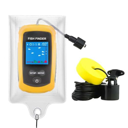 Portable Wired Fish Finder Ice Kayak Fishing Gear Water Depth Finder Handheld Fishfinder LCD Display Sonar Transducer - style: Basic with Water-Resistant Bag