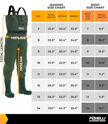 Foxelli Chest Waders – Waterproof 2-ply Nylon/PVC Camo Hunting Fishing Waders for Men and Women with Boots - color: Green, size: 8