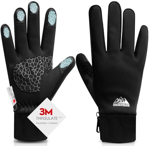 Bruvoalon Winter Gloves for Women & Men, 3M Thermal Insulation, Lycra Fabric, Touchscreen, Anti-Slip - color: Black, size: Medium