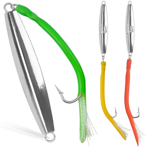 Diamond Jigs Saltwater Fishing Lures, Bottom Bouncing Sinking Casting Jigging Spoon Baits, Deep Sea Vertical Ocean Lures Surf Fishing Jigs for Bluefish Striper Tuna Salmon - style: 1oz-3pcs