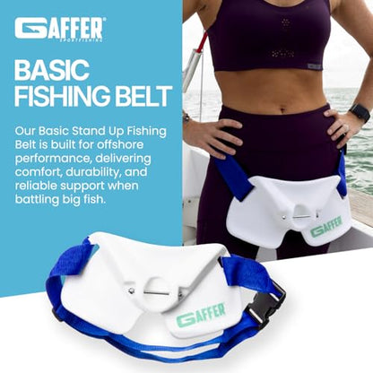 GAFFER SPORTFISHING Adjustable Fishing Belt & Shoulder Harness - Safety Buckle with Foam-Padded Straps Fish Rod Holder - color: Waist Rod Holder - White & Blue