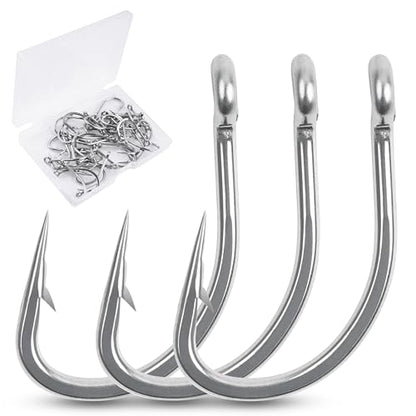 Live Bait Hooks Saltwater, 50pcs O'shaughnessy Circle Hooks Short Shank Stainless Steel Fishing Hooks in-Line Point Fishing J Hooks for Catfish Tuna Bass Salmon Size 1#-5/0 - size: 1/0-50pcs