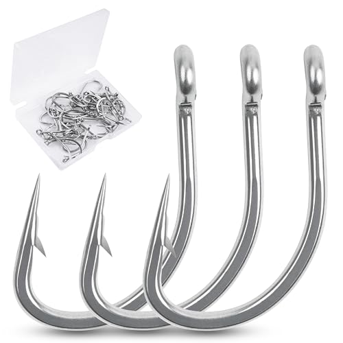 Live Bait Hooks Saltwater, 50pcs O'shaughnessy Circle Hooks Short Shank Stainless Steel Fishing Hooks in-Line Point Fishing J Hooks for Catfish Tuna Bass Salmon Size 1#-5/0 - size: 2/0-50pcs