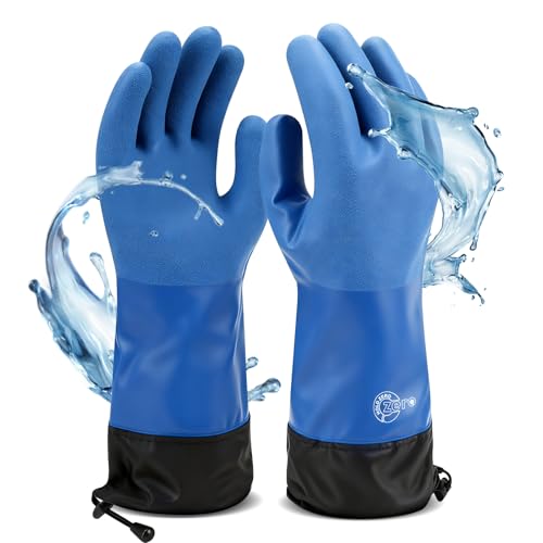 Waterproof Winter Work Gloves with Extended Cuff Warm Non-Slip 1 Pair - color: Blue, size: X-Large