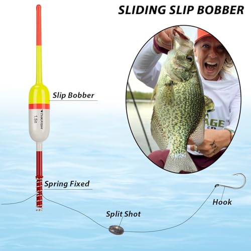 THKFISH Fishing Bobbers Fishing Floats and Bobbers Slip Bobbers for Fishing Balsa Floats Crappie Fishing Bobbers Fixed Bobber (1.5"X0.59"X5.4") (2.5"X0.59"X5.4") - color: Yellow-White-2IN