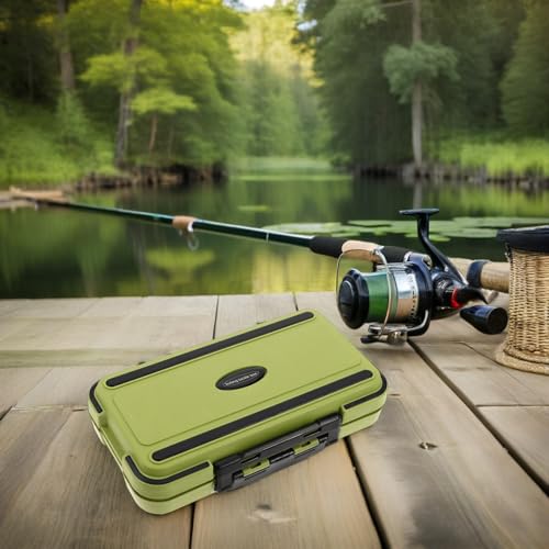 Fishing Tackle Box Large Waterproof Green – Portable Lure Storage Container with Bait Keeper and Fishing Gear Organizer for Freshwater and Saltwater Anglers