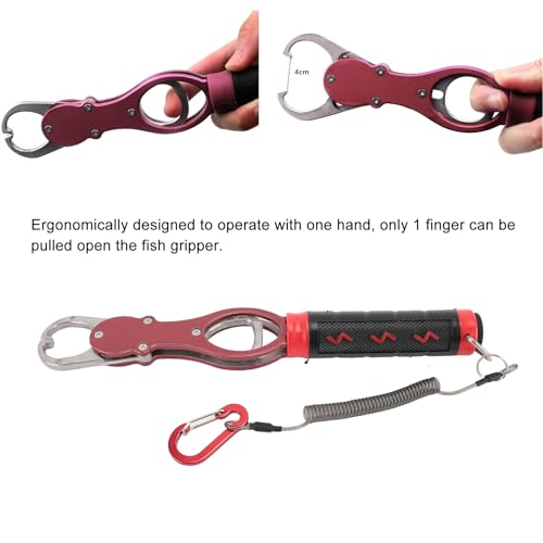 Fish Lip Gripper, Fish Lip Gripper with Scale Aluminum Alloy Grabber Multifunctional Fishing Tool for Men (Red - color: Red