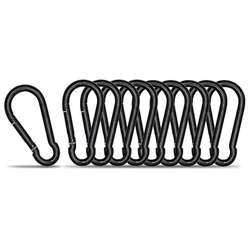 Carabiner Clip Hook, 3.54 inch 10 pcs Black Heavy Duty Spring Snap Hook Key Chain, Carabiners Clips for Outdoor Camping, Swing Set, Hammock, Hiking Travel, Fishing, Quick Link Keychain - size: M9-3.54"