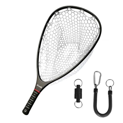 Aventik Fly Floating Fishing Net Carbon Fiber Landing Trout Net Light Weight Clear Rubber Ghost Net Catch & Release - color: Standard Black with Black magnetic release