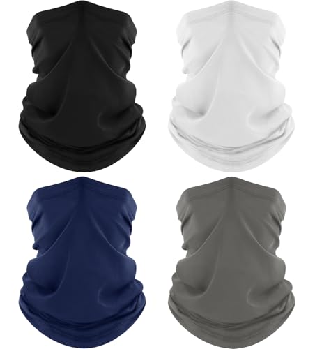 ROXUN Neck Gaiter, 4 Pack Summer Cooling Breathable Face Mask for Outdoors | Stretch Moisture Wicking, UPF 50, Wind Dust UV Protection, 95% Polyester 5% Spandex, Quick Dry & Washable - color: Black+gray+white+navy