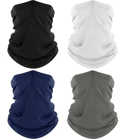 ROXUN Neck Gaiter, 4 Pack Summer Cooling Breathable Face Mask for Outdoors | Stretch Moisture Wicking, UPF 50, Wind Dust UV Protection, 95% Polyester 5% Spandex, Quick Dry & Washable - color: Black+gray+white+navy