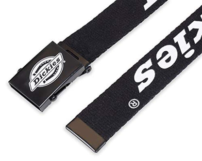 Dickies mens Fabric Web Plaque Logo Buckle Belt - Fits Up to Size 42" Waist - color: Black/White, size: One Size - Cut to Fit