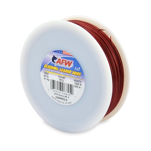 American Fishing Wire Bleeding Leader Blood Red Nylon Coated 1x7 Stainless Steel Leader Wire - size: 1000 Feet, 90 Pound Test