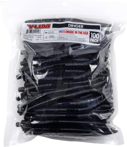 YUM Dinger Classic Worm All-Purpose Soft Plastic Bass Fishing Lure 100 Pack, 5 Inch - color: Black Blue Flake, size: 5" (Pack of 8)