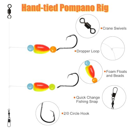 Pompano Rigs for Surf Fishing Saltwater Pre-Rigged Fishing Rigs with Floats Beads Double Circle Hook Surf Fishing Tackle 5/12/15PCS - color: 5 colors-5pcs