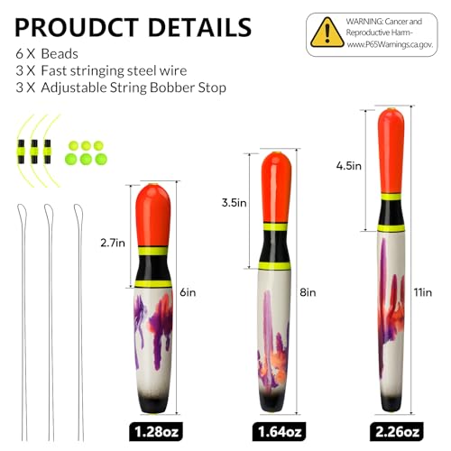 QualyQualy Catfish Fishing Bobbers, Weighted Catfish Pole Floats/LED Fsihing Bobber, 3PCS High Visibility Wood Pole Fishing Float - color: C-White Bowling Pin, size: 6"-3Pcs