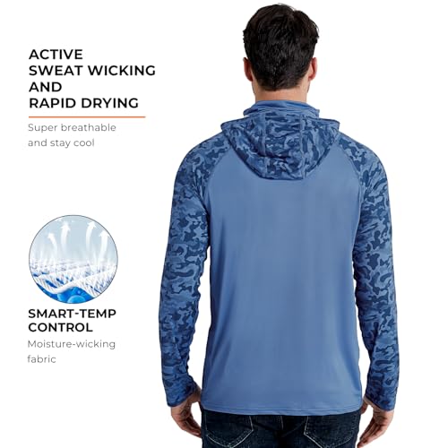 Rodeel UPF 50+ Men’s Long Sleeve Performance Fishing Hiking Shirt with Mask UV Neck Gaiter Hoodie - color: A2.3pack:blue,green,brown, size: Small