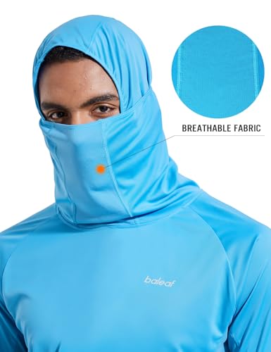 baleaf Men's Sun Protection Hoodie Shirt UPF 50+ Long Sleeve UV SPF T-Shirts with Mask Rash Guard Fishing Lightweight - color: 02-blue, size: 3X-Large