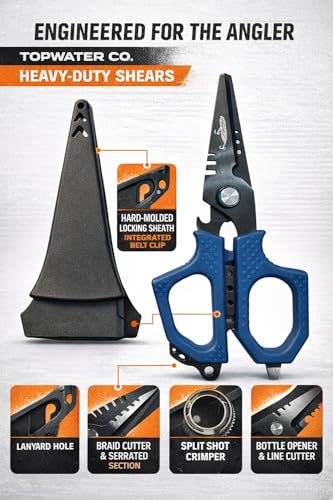 Topwater Co. Fishing Tool Set – Heavy-Duty Fishing Shears and Mini Braid Scissors for Braided Line, Fishing Line Cutters, Rigging, and Freshwater or Saltwater Use | braid, mono, fluoro, rigging, non-slip grip, stainless steel, freshwater/saltwater use