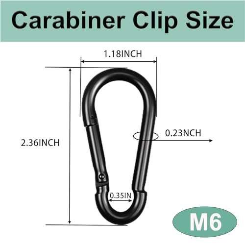 Black Carabiner, Heavy Duty Galvanized Steel Spring Snap Hook Carabiner Clips with 260LBS Holding Capacity, Ideal for Outdoor, Hammock, Swing and Travel (10PCS M6 2.4Inch) - size: 10PCS-M6, style: Black