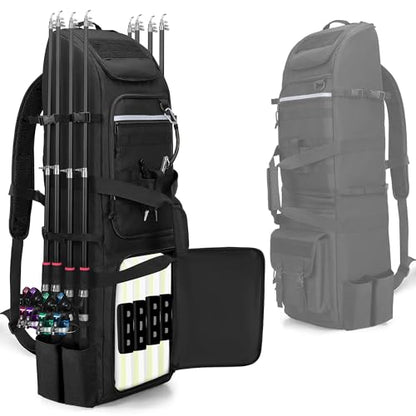 Rexmica Fishing Rod Tackle Bag Fishing Backpack Holds 8 Rods & Reels | Large Compartment, Tactical Molle System, Holds 5pack 3700 Tackle Box, 8 Rod Holder, for Tackle Box/Fishing Gear/Fishing Pole