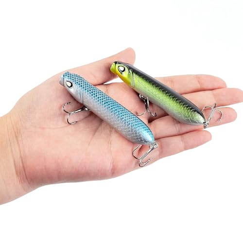 5Pcs Pencil Popper Topwater Fishing Lures Floating Hard Bait with Box for Bass Walleye Pike Catfish Musky Perch 3.15in/0.35oz