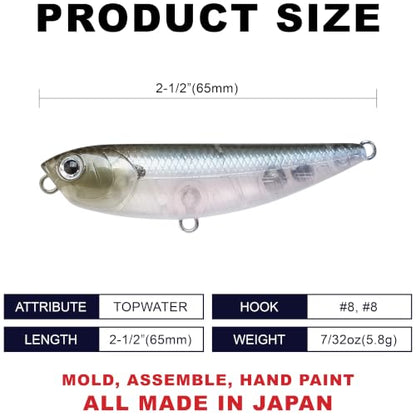 LUCKY CRAFT Sammy 65 Topwater Fishing Lures, 2.5" Floating Freshwater Trout, Smallmouth Bass Lures, Walk-the-Dog Tournament Bait, Bass Fishing Gear and Tackle Box Accessories - color: 238 Ghost Minnow