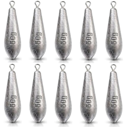 Teardrop Drop Shot Sinkers – Lead Fishing Weights & Sinkers for Bass, Catfish & Surf Fishing – Freshwater & Saltwater – 10 Sizes 1/2oz to 7oz, More Per Pack - style: 50g/2oz – 10pcs