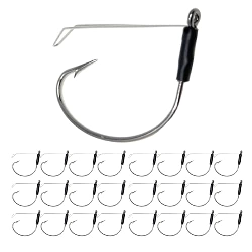 Reaction Tackle Wide Gap Wacky Hooks, Weedless Worm Hooks for Bass, High Carbon Steel Hooks for Stick Worm Soft Plastics, Neko Rig and Finesse Fishing (25-Pack) - size: #3/0 Wire Guard