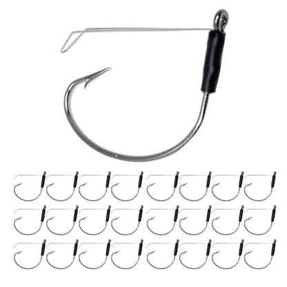Reaction Tackle Wide Gap Wacky Hooks, Weedless Worm Hooks for Bass, High Carbon Steel Hooks for Stick Worm Soft Plastics, Neko Rig and Finesse Fishing (25-Pack) - size: #2/0 Wire Guard