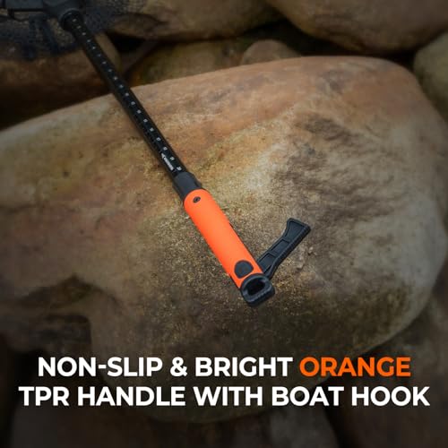 KastKing Brutus Folding Landing Net with Boat Hook, Foldable, Extendable, Lightweight & Strong, Multi-Functional Built-in Boat Hook, Non-Slip & Bright Orange TPR Handle, Two Nets Options - style: Pvc Net - 75" Full