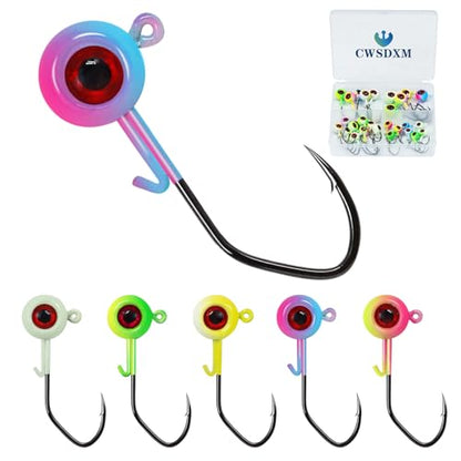 Painted Crappie Jig Heads 3D Eyes Fishing Hooks with Wire Keeper Lures for Crappie Panfish Bass Fishing Jig Hooks Assortment 1/16 oz 1/8 oz 3/16oz 3/8 oz 1/4 oz - size: Mix Size-30 pcs
