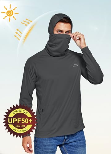 Willit Men's UPF 50+ Sun Protection Hoodie with Built-in Mesh Mask, Long Sleeve Cooling Fishing Shirt - color: Deep Gray, size: Medium