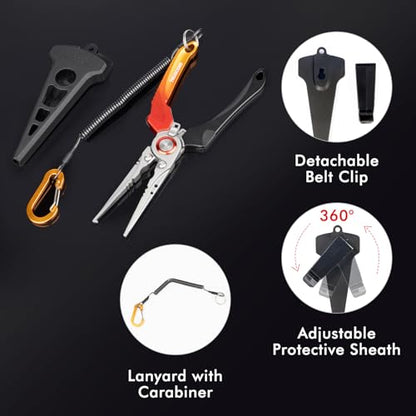 TRUSCEND Lockable Fishing Pliers with High Tungsten Carbide Cutter, Innovative Ergonomic Handy Handle, Saltwater Corrosion Resistant Teflon Coated Fishing Tool, Super Light Multi-Function Fishing Gear - color: A2-gold