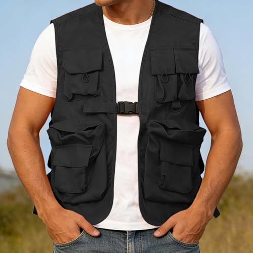 Fishing Vest - Fishing Vests for Men Lightweight Zip Up Sleeveless Utility Jackets Softshell Outwear Vests with Pockets - color: 01# Black, size: Medium