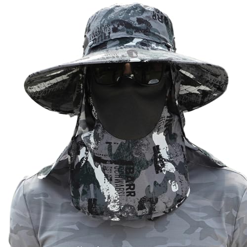 Sun Hat Unisex Face Coverage Shield Neck Flap Cap Garden Lawn Work Sports Hiking Fishing Hats - color: Dark Gray Graffiti