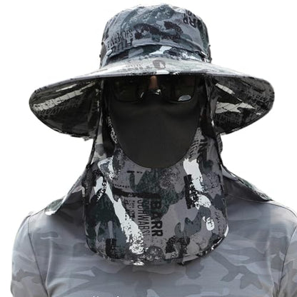 Sun Hat Unisex Face Coverage Shield Neck Flap Cap Garden Lawn Work Sports Hiking Fishing Hats - color: Dark Gray Graffiti
