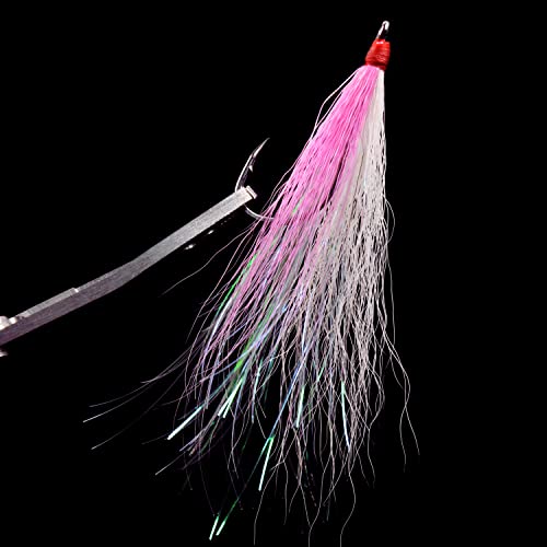 Bucktail Teasers Fishing Hooks Saltwater Flounder Rig Bucktail Mylar Teasers Inserted Fishing Teaser Hooks for Jigs Spoons Lures Hi/Lo Rig Striped Bass Bluefish Flounder Surf Bottom Fishing - color: Black-grey, size: 6pcs