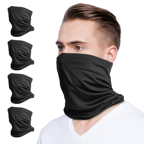 VULKIT 2 Pack Neck Gaiter Face Mask Scarf Reusable Bandanas Tube UV Protection Balaclava Outdoor Sport for Men and Women - color: Black*4