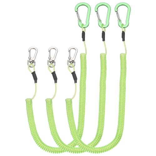 PATIKIL Fishing Lanyard, (118.11" Length, Green) (3Pcs), Retractable Coiled Tether Anti-Lost Rope Coiled with Carabiners and 360° Safety Buckle, Suit for - Fishing/Hunting/Hiking/Boating - color: Green, size: 118.11"