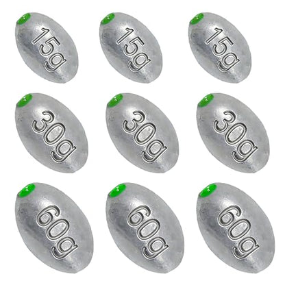 Egg Sinkers Bullet Fishing Weights Oval Shaped with Plastic Core Slip Sinkers for Catfish Fishing Casting Saltwater and Freshwater 1/5oz to 2oz - style: Mixed-9pcs