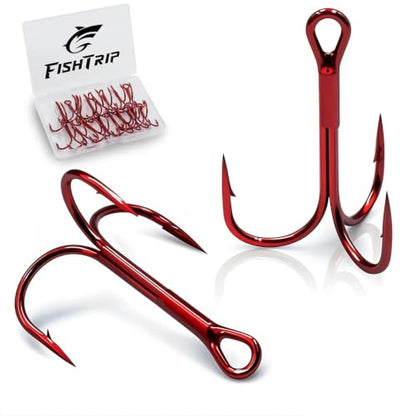 FishTrip 25/50/200pcs Treble Hooks Red, Replacement Hooks for Hard Lures | High Carbon Steel, Ultra Barbed Sharp Triple Fishing Hooks for Saltwater Freshwater, Fish Hook for Bass Trout Size 14-4/0 - size: 1#_25pcs