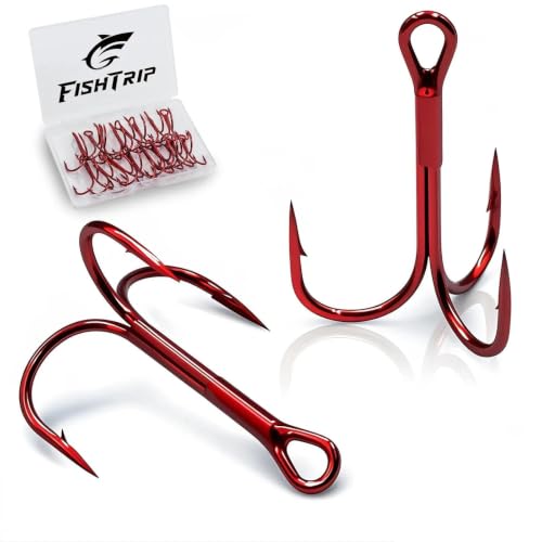 FishTrip Fishing Treble Hooks Red, 25pcs Triple Hooks High Carbon Steel Barbed Sharp, Replacement Fishing Hooks on Hard Lures for Freshwater Saltwater - size: 14#_25pcs