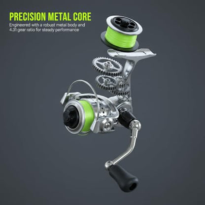 ‌Mini 100 Metal Spinning Reel – Compact 4.3:1 Gear Ratio Fishing Reel for Ultralight Rods, Freshwater Panfish & Trout, Reversible Handle Design (3.1 x 2.7 in)‌