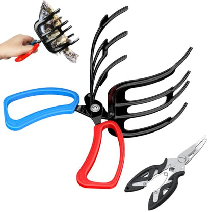 Pawfly Fish Gripper & Fishing Pliers, Fish Grabber Tool, Split Ring Pliers | Non-Slip 3 Claw Fish Control Clamp for Most Freshwater Fish, Metal Fish Hook Remover, Multifunctional Fishing Gear - size: 3 Claw+Lure pliers