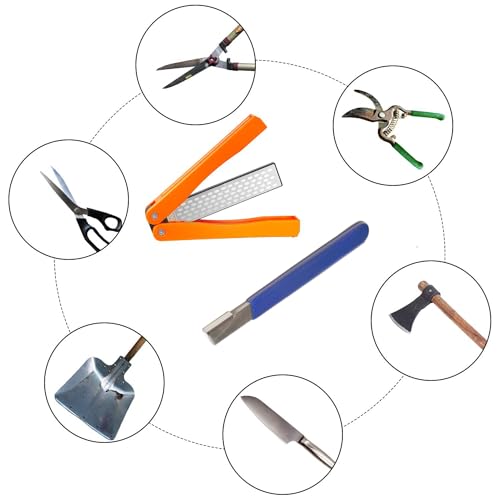 Garden Tool Sharpener,Tungsten Carbide Sharpener & Folding Pocket Diamond Knife Sharpener 400/600 Grit Double-Sided Scissor,for Pruners,Weeders,Loopers,Shears
