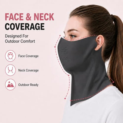 Ice Silk Sun Protection Face Mask for Women, Breathable Cooling Face Cover with Neck Coverage, Driving，Golf，Hiking - color: Dark Grey